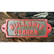 BULLSHIT CORNER Cast Metal Plaque Sign Red Accent Rustic Man Cave Decor Bar    183379677468